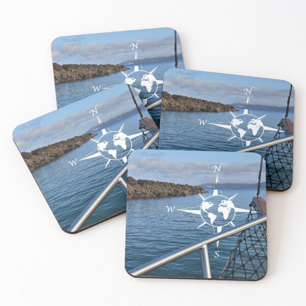 Item preview, Sailing the Caldera, Santorini, Greece with world compass illustration designed and sold by CHASAcreative.