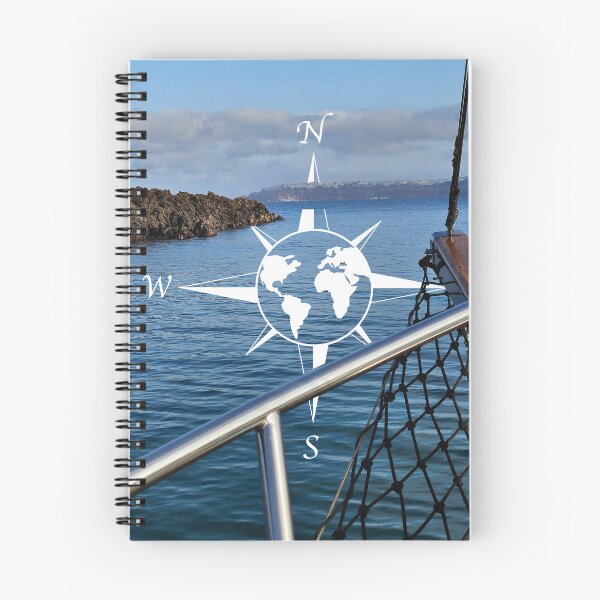 Item preview, Sailing the Caldera, Santorini, Greece with world compass illustration designed and sold by CHASAcreative.