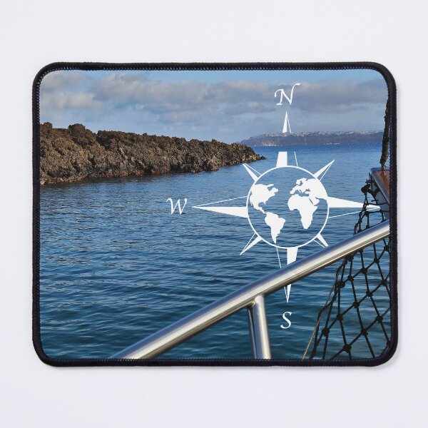Item preview, Sailing the Caldera, Santorini, Greece with world compass illustration designed and sold by CHASAcreative.