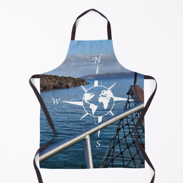 Item preview, Sailing the Caldera, Santorini, Greece with world compass illustration designed and sold by CHASAcreative.