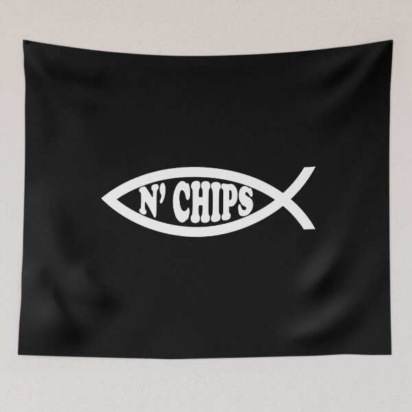 Item preview, Funny Nerdy Fish N' Chips Symbol Skeptic White Text designed and sold by MathWare MathClips.