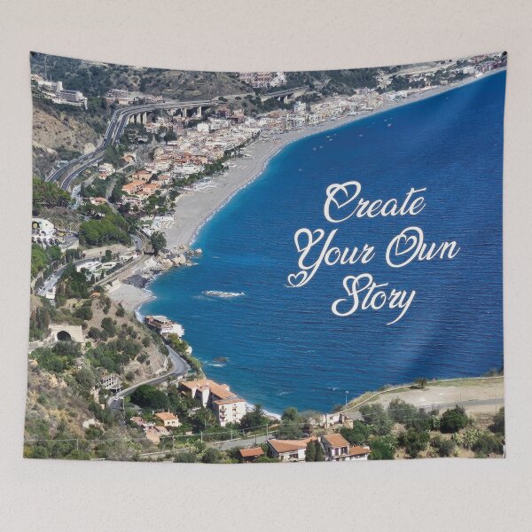 Item preview, Create Your Own Story...Taormina, Sicily, Italy...View from above of the beach and beautiful blue water designed and sold by CHASAcreative.