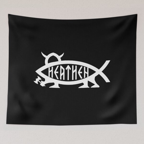 Item preview, Funny Nerdy Heathen Fish with Legs Symbol Skeptic White Text designed and sold by MathWare MathClips.