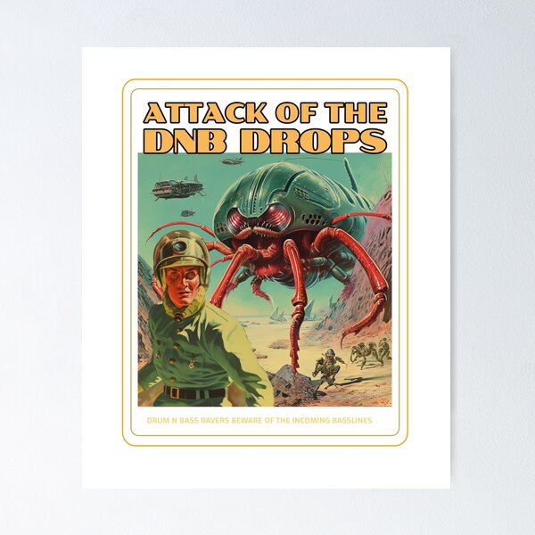 Item preview, Attack Of The DnB Drops Drum N Bass Festival Sci Fi Alien Pop Art Comic Book designed and sold by Ravermonkey.