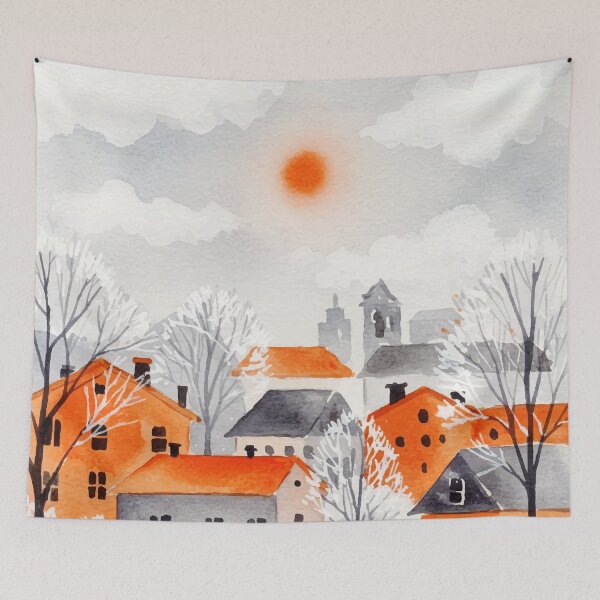 Item preview, Winter landscape of town houses designed and sold by Design4uStudio.