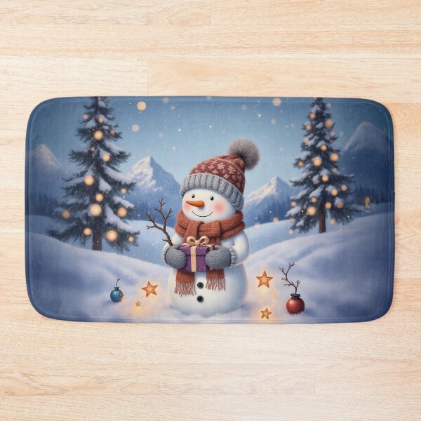 Item preview, Snowy Gift Bearer – Whimsical Snowman Winter Art Print designed and sold by Whimsical Hug.