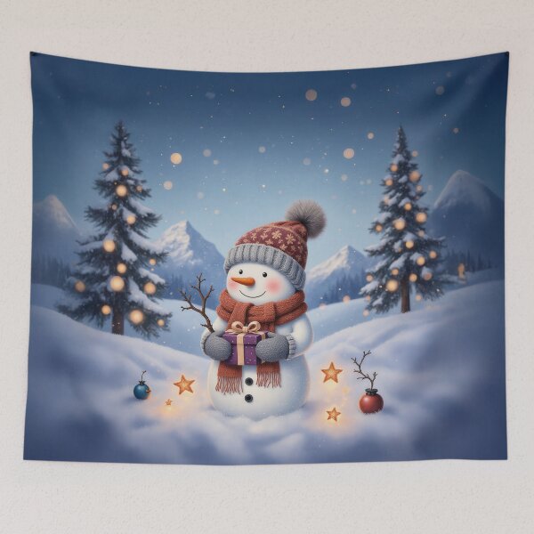 Item preview, Snowy Gift Bearer – Whimsical Snowman Winter Art Print designed and sold by Whimsical Hug.