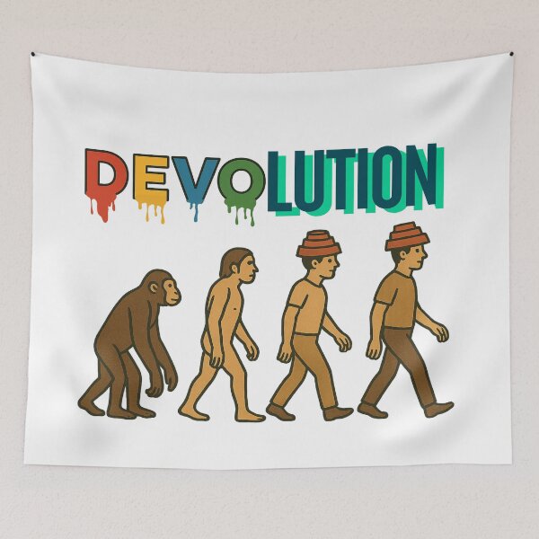 Item preview, Devolution –devo Funny Human Evolution Parody, Society Satire Illustration designed and sold by Passacagliabusra.