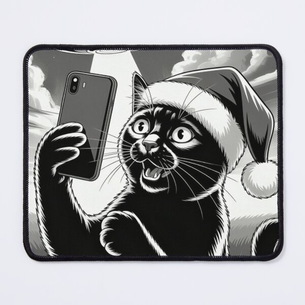 Item preview, Selfie Cat Christmas T-Shirt | Monochromatic Black Cat Santa Hat Photo Tee | Funny Pet Lover Holiday Gift | Aesthetic Black & White Xmas Shirt designed and sold by ZyxDes.