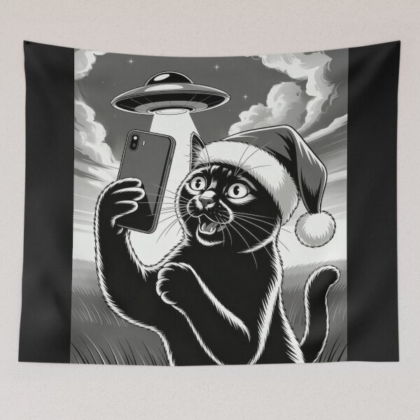 Item preview, Selfie Cat Christmas T-Shirt | Monochromatic Black Cat Santa Hat Photo Tee | Funny Pet Lover Holiday Gift | Aesthetic Black & White Xmas Shirt designed and sold by ZyxDes.