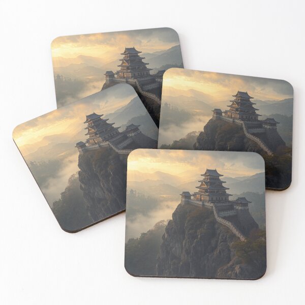 Item preview, Mountaintop Japanese Fortress at Sunrise Epic Cliffside Castle Landscape designed and sold by Element Horizon Studio.