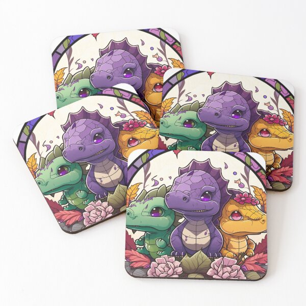 Item preview, Cute Baby Dinosaurs with Flowers – Fantasy Dino Trio Illustration designed and sold by Inspiring Strokes.