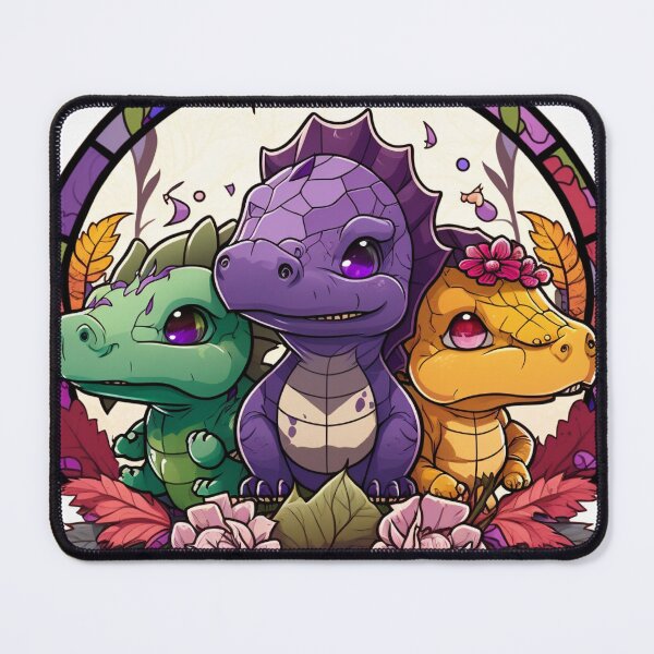 Item preview, Cute Baby Dinosaurs with Flowers – Fantasy Dino Trio Illustration designed and sold by Inspiring Strokes.