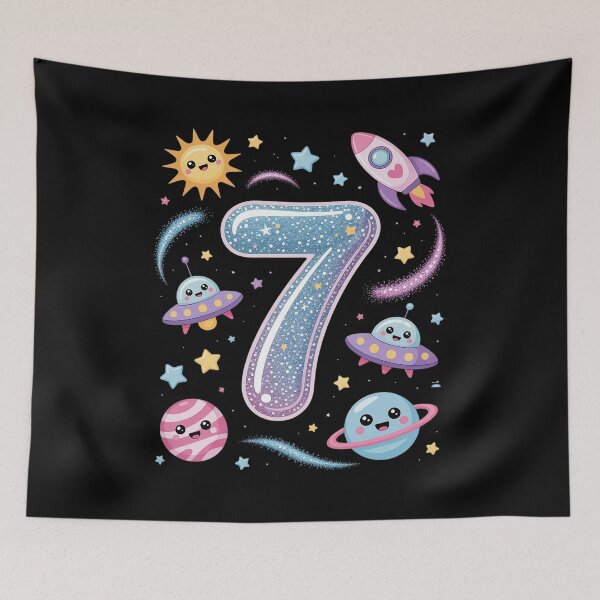 Item preview, Outer Space 7 Year Old 7th Birthday Girl Party Space designed and sold by Catharsiscath.