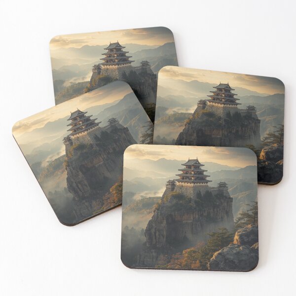 Item preview, Mountaintop Japanese Fortress at Golden Hour Epic Fantasy Mountain Castle designed and sold by Element Horizon Studio.