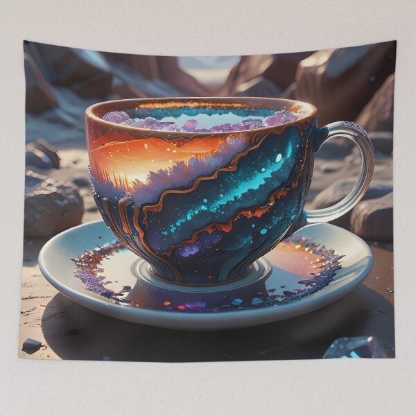 Item preview, Cosmic teacup in a rocky landscape designed and sold by Mianku | Für das Leben.