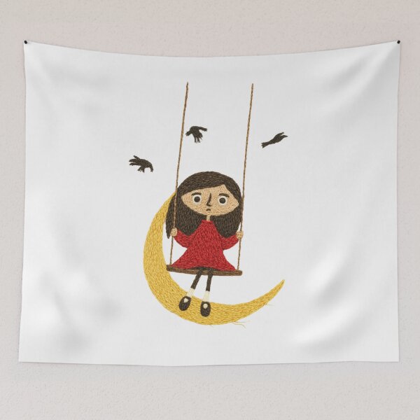 Item preview, Moon Swing – Hand-Embroidered Dreamy Night Sticker Art designed and sold by Gurjeetpixelart.