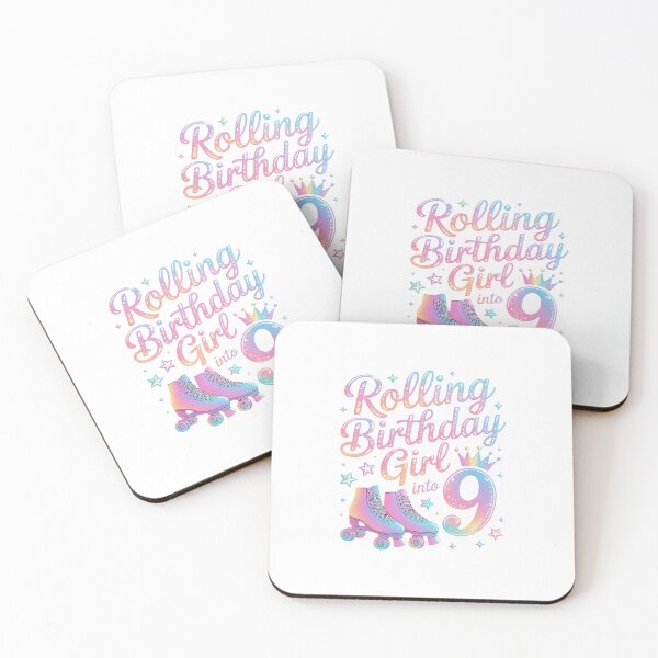 Item preview, Kids Rolling Into 9 Roller Skating 9th Birthday Girl Party designed and sold by repconomArt.