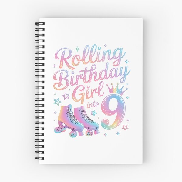 Item preview, Kids Rolling Into 9 Roller Skating 9th Birthday Girl Party designed and sold by repconomArt.