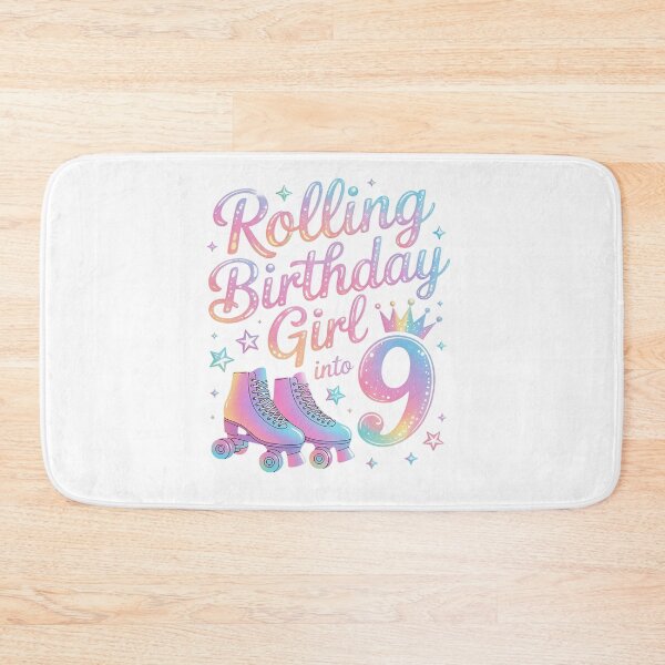 Item preview, Kids Rolling Into 9 Roller Skating 9th Birthday Girl Party designed and sold by repconomArt.