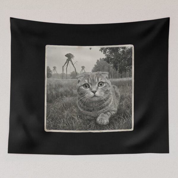 Item preview, SPOOKED CUTE CAT HIDING FROM BROACHING ALIENS alien invasion science fiction sci fi cat lover kitten parent cat owner designed and sold by Jt41.