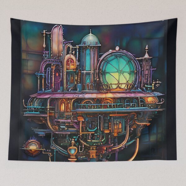 Item preview, Floating steampunk city with futuristic elements designed and sold by Mianku | Für das Leben.