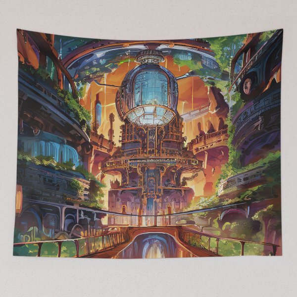 Item preview, Futuristic cityscape with lush vegetation designed and sold by Mianku | Für das Leben.