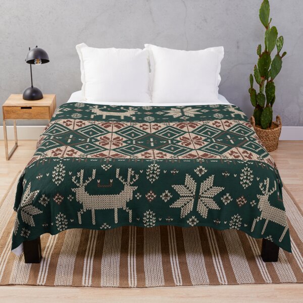 Item preview, Nordic Christmas Sweater Pattern Design – Traditional Winter Geometric Snowflakes & Reindeer for T-Shirts, Throw Pillows & Blankets designed and sold by ZyxDes.