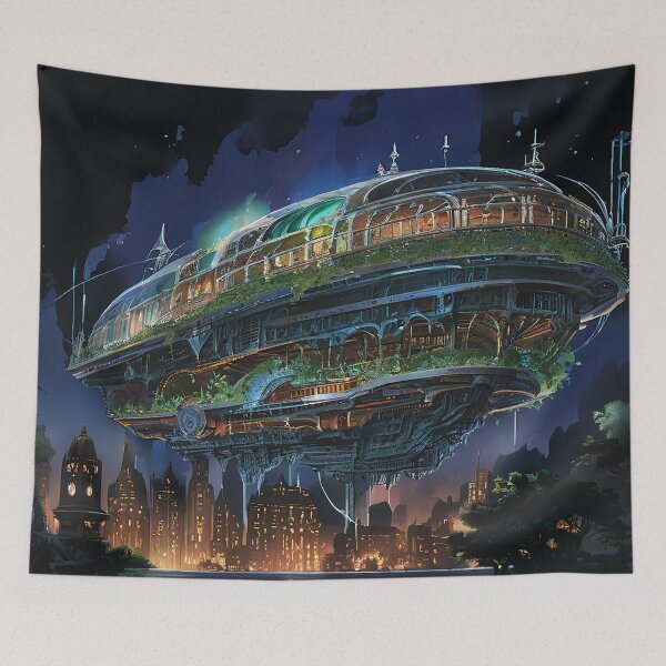 Item preview, A suspended greenhouse above a nighttime metropolis designed and sold by Mianku | Für das Leben.
