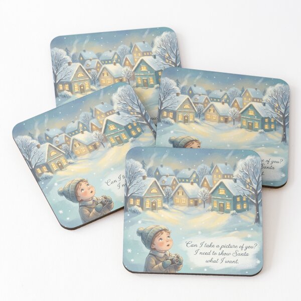 Item preview, Can I Take a Picture of You? – Cozy Christmas Illustration with Child and Snowy Village designed and sold by MuseAI.
