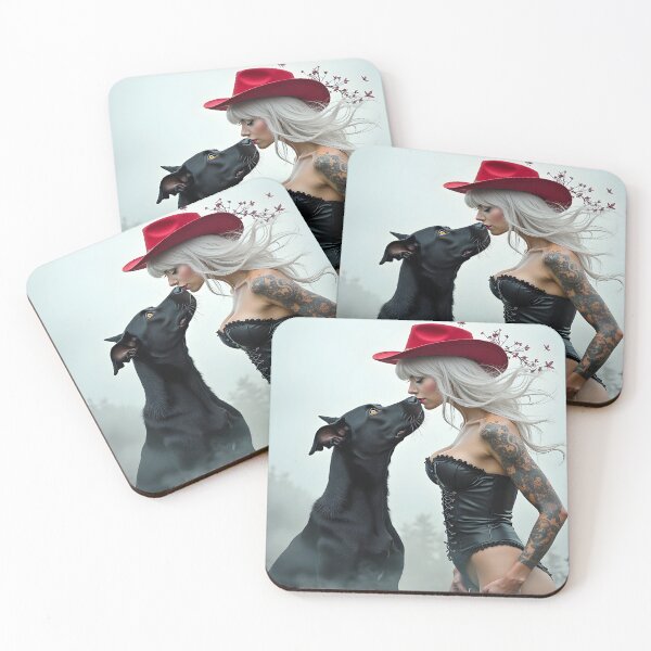 Item preview, Sexy Girl with White Hair in a Corset Kissing Her Dog designed and sold by Huskyyy Designs.