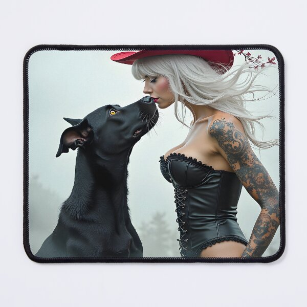 Item preview, Sexy Girl with White Hair in a Corset Kissing Her Dog designed and sold by Huskyyy Designs.