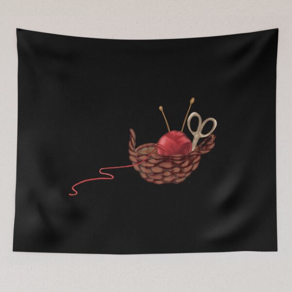 Item preview, Cozy Knitting Basket With Red Yarn designed and sold by FernLela.
