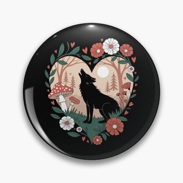 Item preview, Wolf Floral Cottagecore Aesthetic Heart Wolves Flowers  designed and sold by RoyTill0Art.