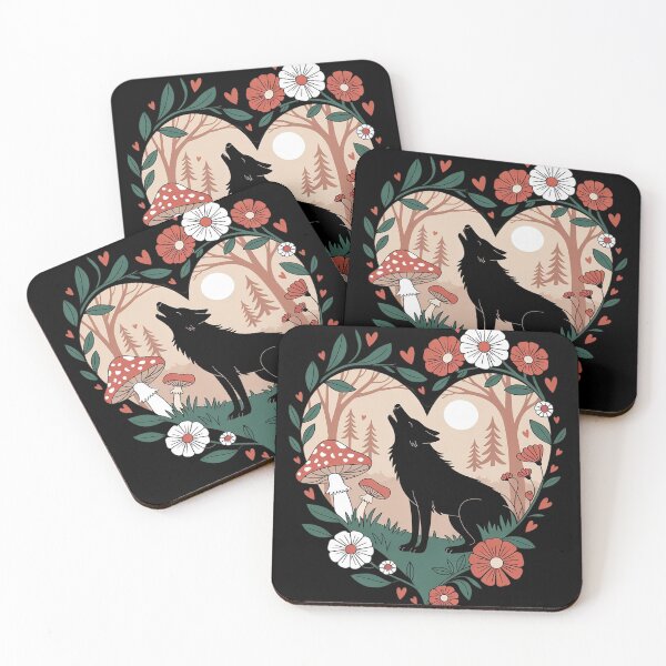 Item preview, Wolf Floral Cottagecore Aesthetic Heart Wolves Flowers  designed and sold by RoyTill0Art.