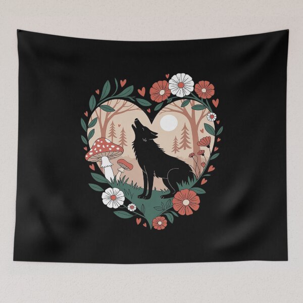 Item preview, Wolf Floral Cottagecore Aesthetic Heart Wolves Flowers  designed and sold by RoyTill0Art.