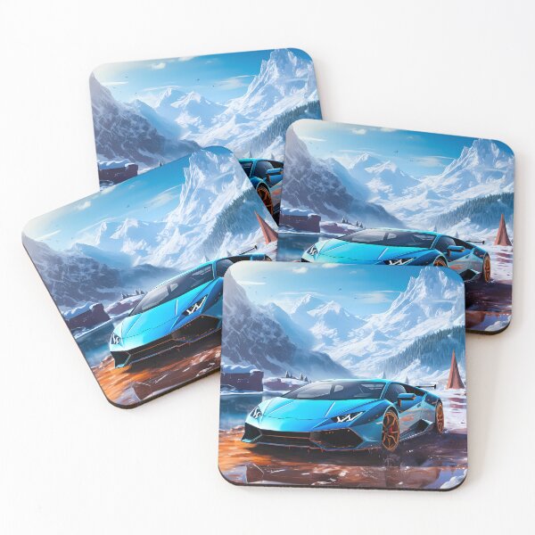Item preview, Exotic sports car bringing color to snowy mountain valley designed and sold by RevUpDesign.