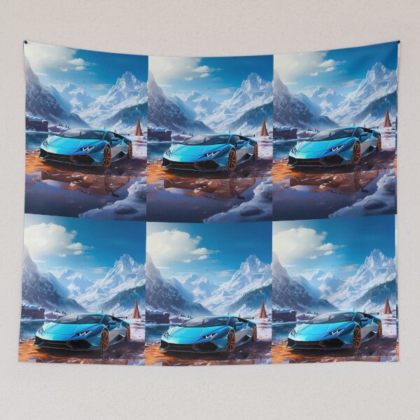 Item preview, Exotic sports car bringing color to snowy mountain valley designed and sold by RevUpDesign.