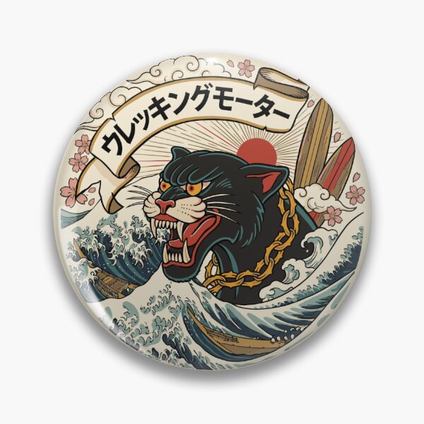 Item preview, Traditional Tattoo Panther Surf - Japanese Wave Art designed and sold by Teeseas Wave.