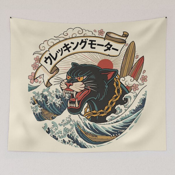 Item preview, Traditional Tattoo Panther Surf - Japanese Wave Art designed and sold by Teeseas Wave.