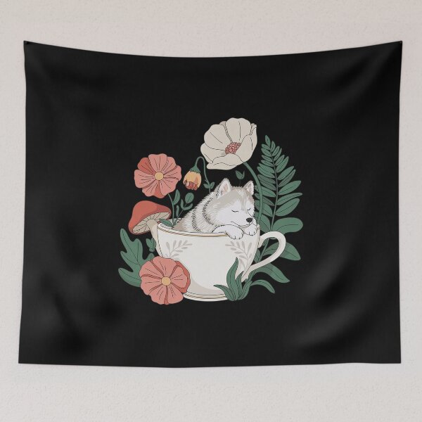 Item preview, Wolf Floral Cottagecore Aesthetic Tea Cup Wolves15  designed and sold by RoyTill0Art.