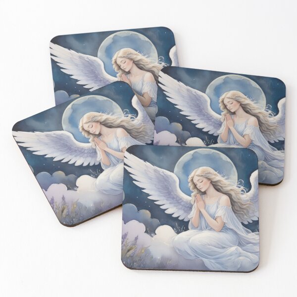 Item preview, Moonlit Guardian Angel – Calm Spiritual Painting designed and sold by Heavenly Resonance.