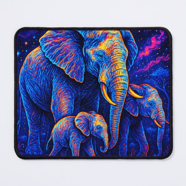 Item preview, Cosmic Elephant Family – Neon Celestial Animal Art designed and sold by Expl0rer.