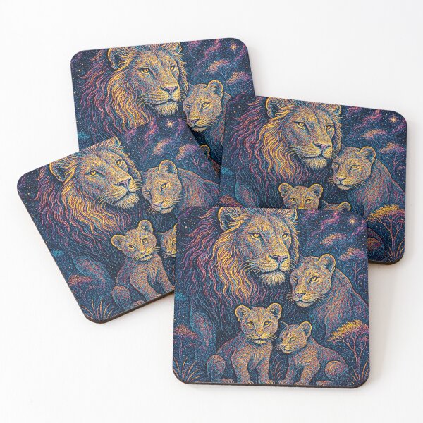Item preview, Cosmic Lion Family – Neon Celestial Safari Art designed and sold by Expl0rer.