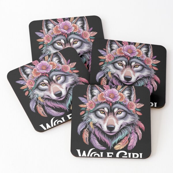 Item preview, Wolf Girl Who Loves Wolves Women Kids Feathers Floral Wolf  designed and sold by RoyTill0Art.