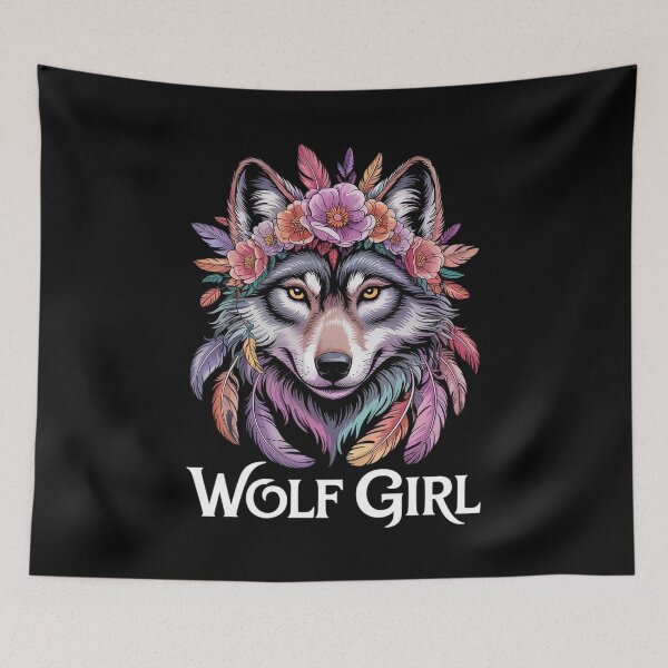 Item preview, Wolf Girl Who Loves Wolves Women Kids Feathers Floral Wolf  designed and sold by RoyTill0Art.