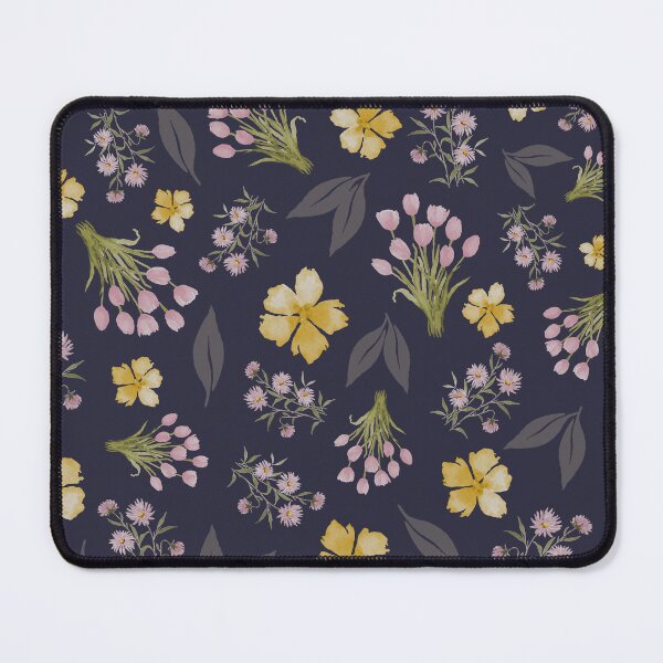 Item preview, Whimiscal Cottagecore Watercolor Floral Pattern on a dark blue background designed and sold by Designs by christel_treiber.