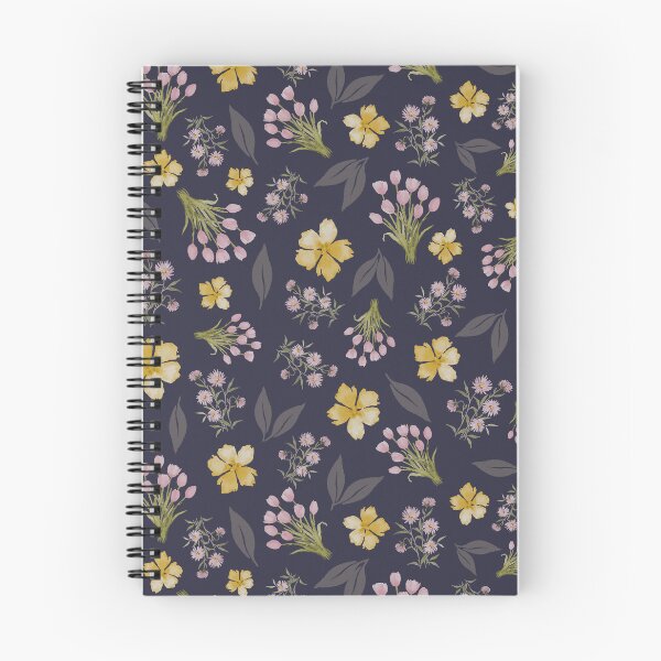 Item preview, Whimiscal Cottagecore Watercolor Floral Pattern on a dark blue background designed and sold by Designs by christel_treiber.