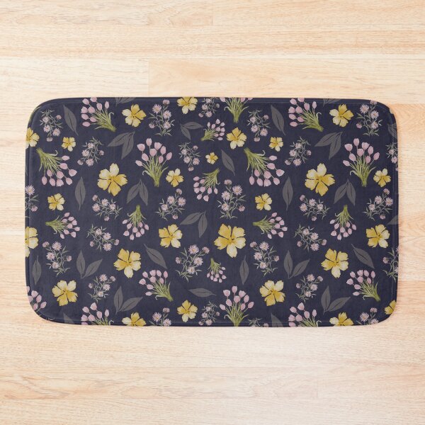 Item preview, Whimiscal Cottagecore Watercolor Floral Pattern on a dark blue background designed and sold by Designs by christel_treiber.
