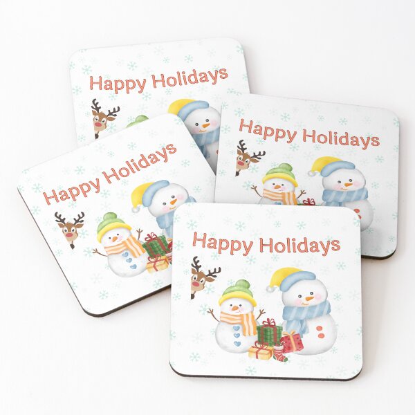 Item preview, Happy Holidays Cute Snowmen & Gifts – Cozy Winter Christmas Illustration designed and sold by AleriaBate.